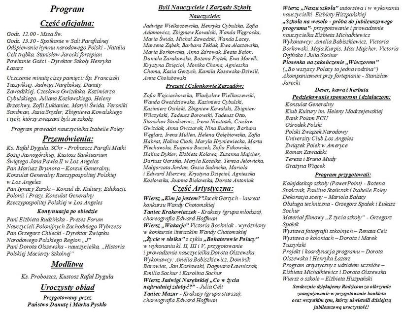65-lecie Polskiej Macierzy Szkolnej Program